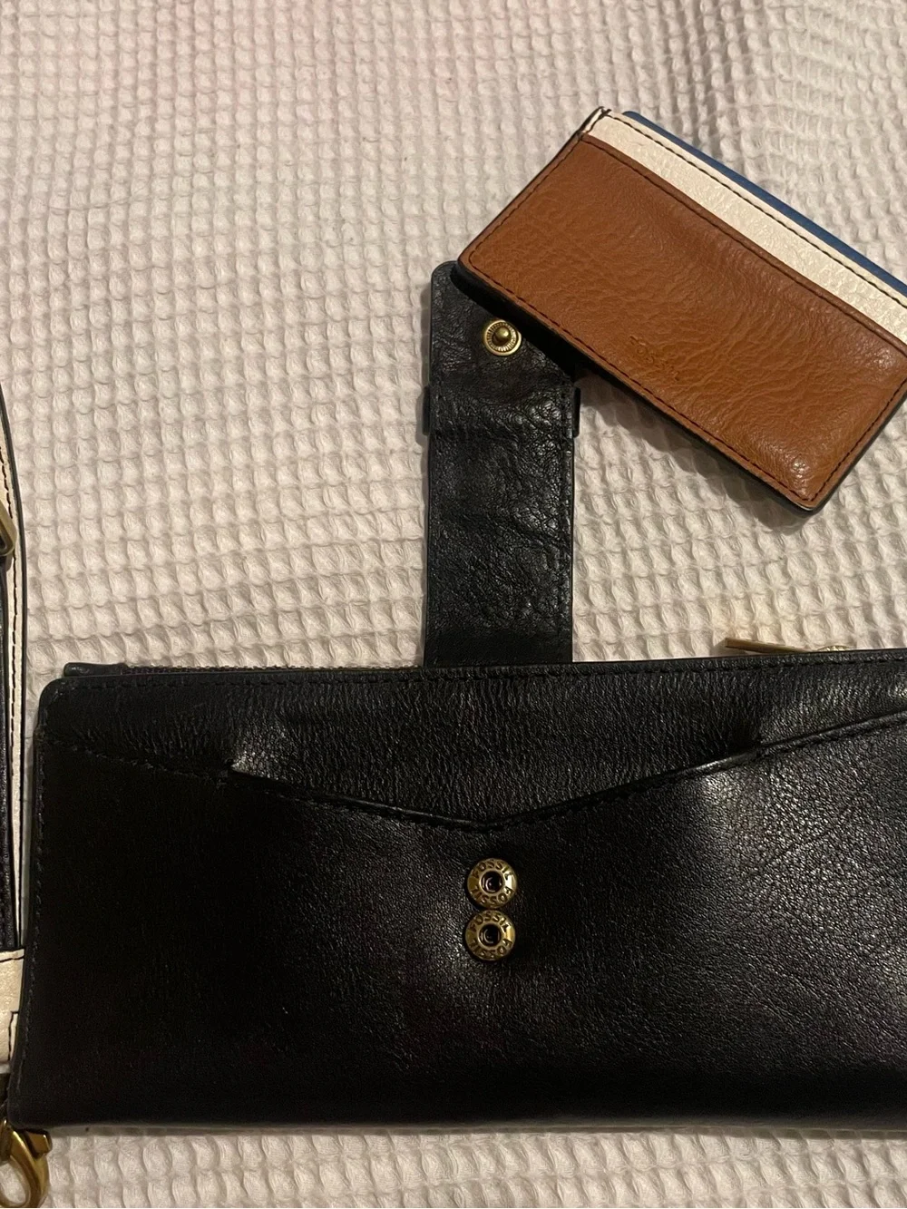 Fossil Black Leather Wristlet with Card Slots